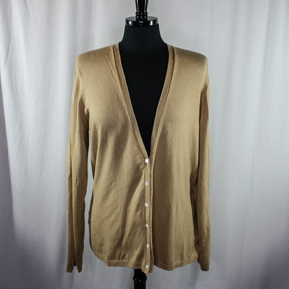 Tommy Bahama V Neck Cardigan Sweater Silk Nylon Cashmere Tan Size XL